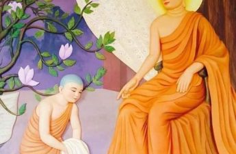 La Hầu La lấy một cái chậu dựng nước để Đức Phật rửa chân