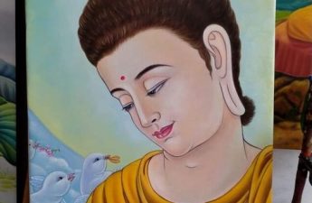 Tranh vẽ Đức Phật và chim