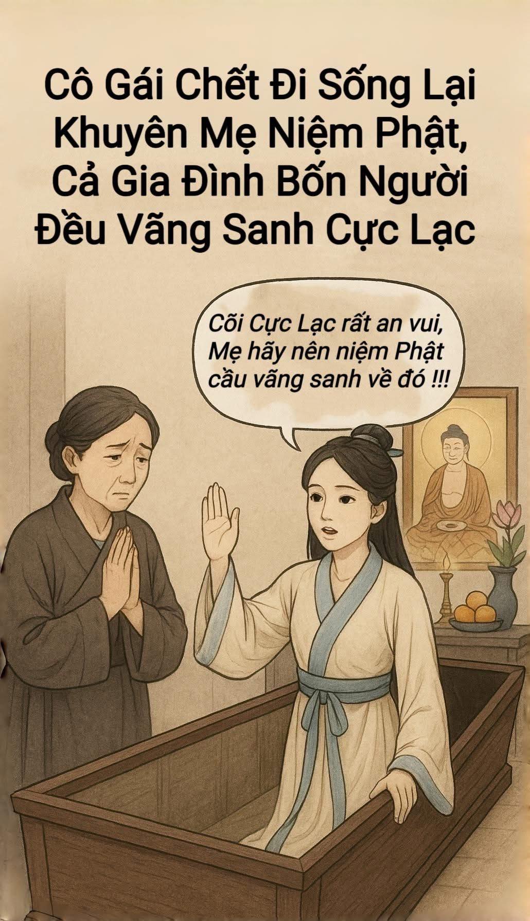Cô gái chết đi sống lại khuyên mẹ niệm Phật cả gia đình bốn người đều Vãng Sanh Cực Lạc Tây Phương